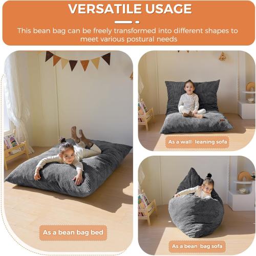 MAXYOYO 3 in 1 Kids Bean Bag Chair Bed, Convertible Chair Folds from Bean Bag to Lounger, Child Floor Sofa for Gaming, Reading, Floor Mattress with High-Density Foam Filling