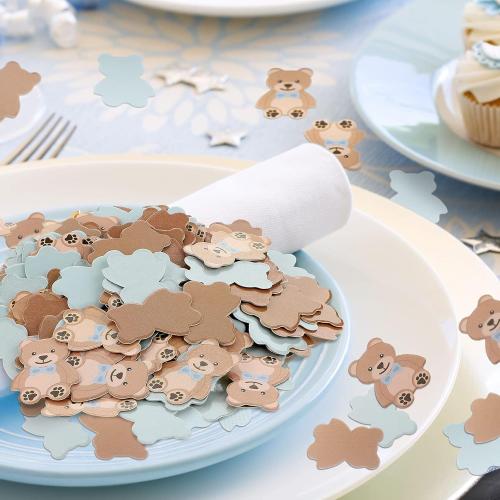 Threan 300 Pieces Bear Confetti Baby Shower Paper Confetti for Holiday Festival Party Table Home Decorations, 0.98 Inch(Blue, Brown)