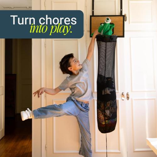 ActiveJoy – Basketball Laundry Hamper – Wooden Backboard & Mesh Hoop Laundry Basket – Over Door Hanging Organizer for Kids - Cedarwood Brown