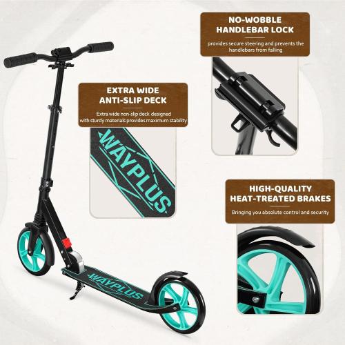 Kick Scooter for Ages 6 ,Kid, Teens & Adults. Max Load 240 LBS. Foldable, Lightweight, 8IN Big Wheels for Kids, Teen and Adults, 4 Adjustable Levels. Bearing ABEC9