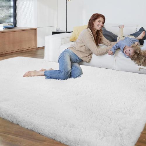 White Fluffy Bedroom Area Rug : Fluffy Area Rugs for Living Room - White Shag Bedroom Area Rug