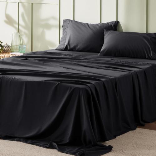 Bedsure King Size Sheets Set - 4 Pieces Soft King Sheets - Breathable & Cooling - Hotel Luxury - Easy Care Polyester Microfiber Bedding for Women, Men, Black