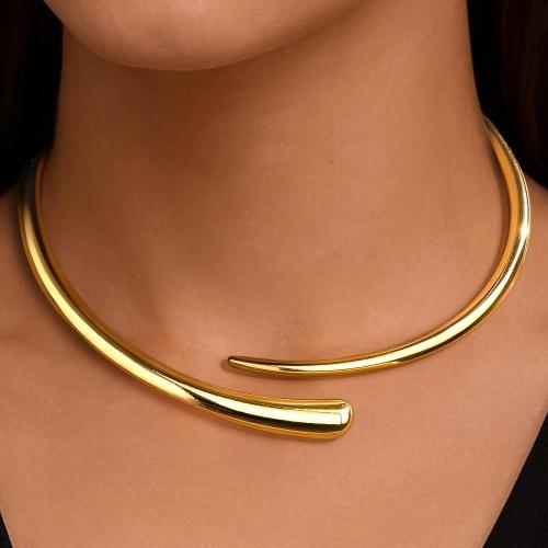 Statement Chunky Gold Collar Necklace for Women,Teardrop Open Cuff Choker with Spring-Hinged Clasp, Modern Torque Bangle Design, Elegant Thick Wrap Fashion Jewelry Gift