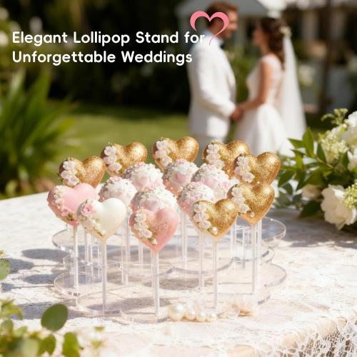 Flower Shape Acrylic Lollipop Stand 16 Holes, Cake Pop Holder Display Rack, Clear Candy Dessert Stand for Christmas Weddings, Birthday Parties, Baby Showers, Bakery Tabletop Showcase