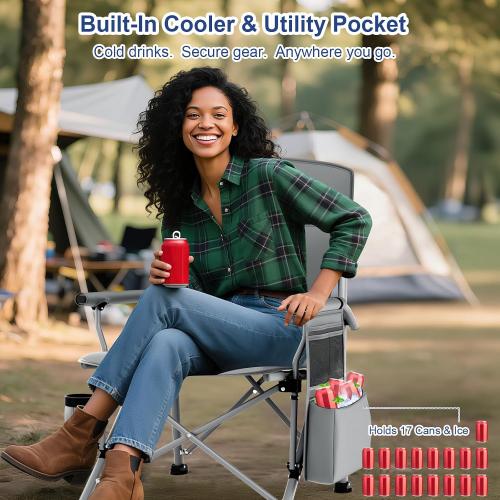 Size XL Color Grey and blue Heavy Duty Camping Chair 396lb Capacity (525lb MAX) - Waterproof 1680D Oxford - Oversized 2 Thick Padded Seat with Cup Holder & Cooler - Portable for Camping, Beach, Tailgating Slate/Navy