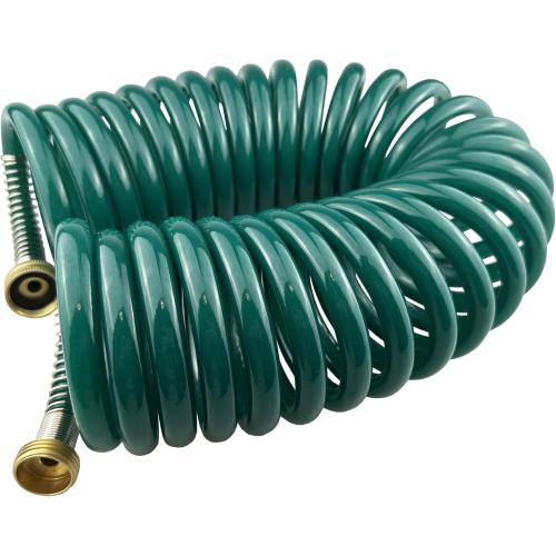 Garden Hose, Green PU Curly Water Hose with Brass Connectors,Watering Hose Coil,Retractable,Corrosion Resistant Garden Coil Hose (Dark Green, 25 FT)