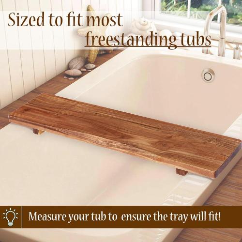 Premium 1.2IN Thickened Board Acacia Wood Bathtub Tray Caddy with Adjustable Legs, Minimalistic Design Bath Tray for Tub, Bathtub Accessories, Fits Most Bath Tubs, Idea for Women