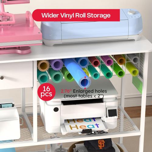 Extra Large Heat Press Table, Heat Press Stand Desk Cart with Vinyl Storage, Multi-Purpose Heavy Duty Metal Workbench for DIY Sublimation, T-Shirts Caps Mug & Tumbler Heat Transfer Projects