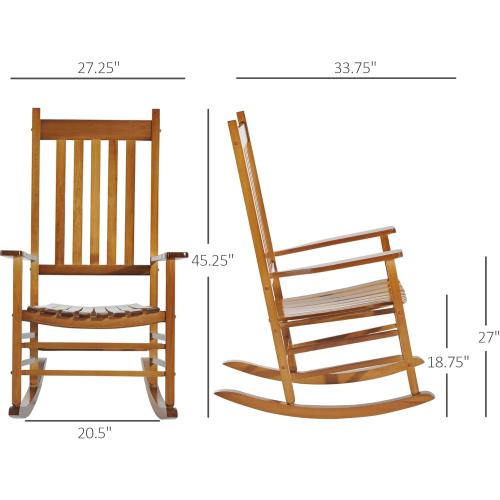 PatioJoy Outdoor Rocking Chair, Patio Wooden Rocking Chair with Smooth Armrests, High Back for Garden, Balcony, Porch, Supports Up to 353 lbs, Hazel