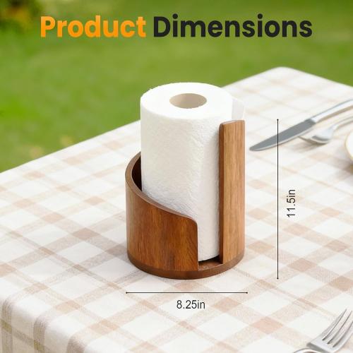 2026 New Mountain Paper Towel Holder Countertop,Natural Mango Wood Round Base and Iron Holder, Wooden Paper Towel Holder for Kitchen Roll Organize Dining Table Home Decor-7-14 Days delivery (Brown-1)