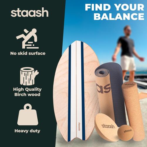 STAASH® Balance Board – Starter (Board   Roller) or Full Kit (w/Mat, Ball & Disc) – Core Balance Trainer for Fitness, Rehab, Surf – Free Coaching Videos