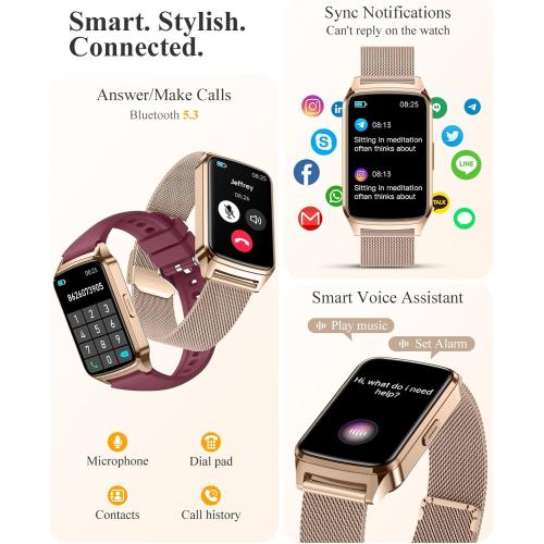 Fitness Tracker Watch for Women Men, Step Counter Compatible with iPhone Android, IP68 Waterproof Activity Tracker with Sleep Monitor, 110  Sports (Classic, Gold, 1.57)