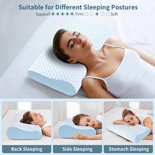 Cervical Pillow for Neck Pain Relief, Contour Memory Foam Pillows for Sleeping, Odorless Ergonomic Pillow Adjustable Orthopedic Cooling Pillow Bed Pillow Neck Support for Side Back Stomach Sleepers