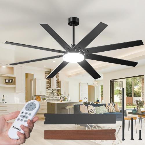 Size 72 inch Color Black Ceiling Fans with Lights, Large Modern Ceiling Fan with Light and Remote Control, Reversible, 3CCT, Dimmable, Quiet, Black Ceiling fan For Bedroom, Living Room, Patio Farmhouse, Indoor/Outdoor