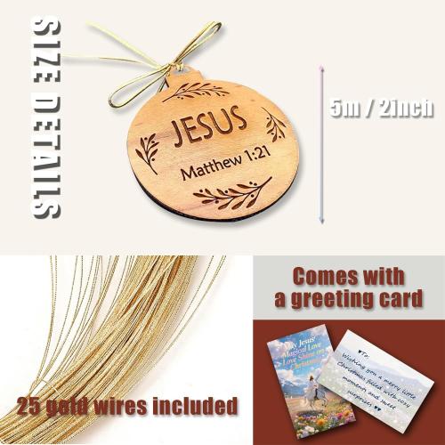 25 Pack Names of Jesus Ornaments, 5 cm / 2 inch Diameter | Name of Jesus Advent, Wood Hanging Ornaments with Savior Names, Ornaments for Christmas Tree Decor