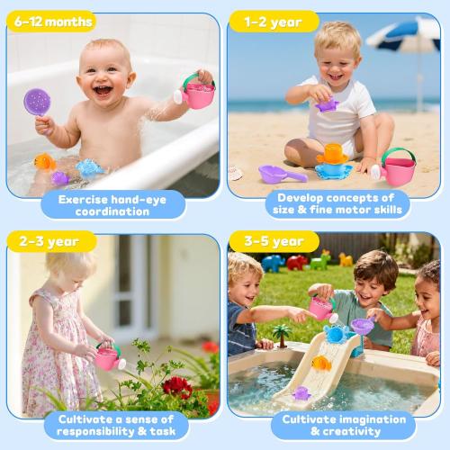 Fajiabao Baby Bath Toys for Kids Ages 1-3 Toddler Bath Toys Mold Free for 2-4 Bathtub Sand Beach Pool Water Toys for 1  Year Old Girl Gifts 5 PCS (Color Random)