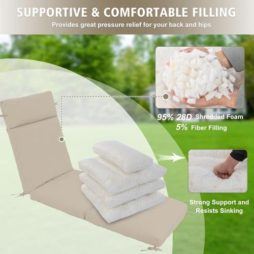 Chaise Lounge Cushion 72x21x3 Inch ?Set of 4 Outdoor Lounge Chair Cushions, Lounger Pad Replacement with Fade-Resistant, Removable & Machine-Washable Covers, Ideal for Patio Chaise Chairs, Cream