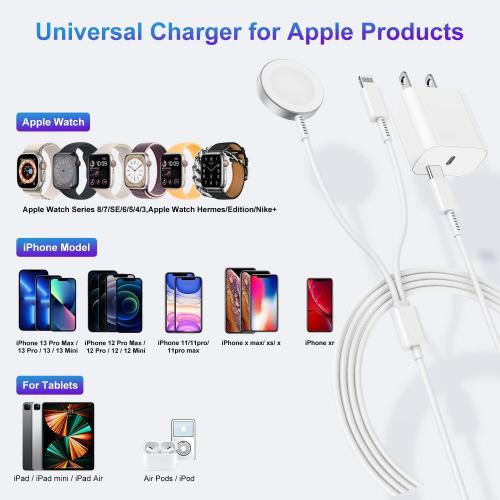Upgraded USB C Charger for Apple Watch, 2 in 1 Phone and iWatch Magnetic Fast Charging Cable 6FT with USB-C Wall Charger, Compatible with Apple Watch Series 10/9/8/7/6/SE/5/4, for iPhone 14/13/12