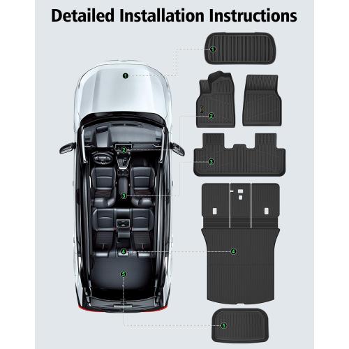 Floor Mats Custom for Tesla New Model Y Juniper 2025 2026 5-Seat Cargo Liner with Backrest Mat All Weather TPE Full Set with Front Trunk Mat Rear Cargo Liner for Juniper Automotive Accessories, Black