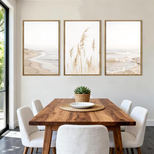 HPNIUB Modern Beach Artwork Seascape Wall Art, Seaside Framed Painting Reed Pathway Picture, Minimalist Neutral Coastal Landscape Wall Decor for Living Room,Bathroom -16'' x24'' x3