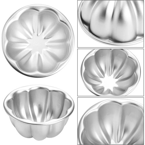 12 Pack Egg Tart Molds, Aluminum Alloy Pudding Jelly Molds, Reusable Cake Tartlets, Cupcake and Muffin Cups for Baking, Flower Shape, Non-sticky