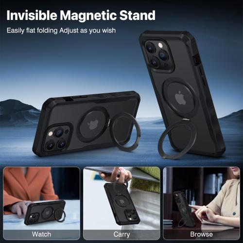 CENHUFO Privacy for iPhone 15 Pro Max Case, Full Body Phone Case [Compatible with Magsafe] Built-in 9H Tempered Glass Privacy Screen Protector and Magnetic Ring Stand, Clear Camera Lens Cover -Black