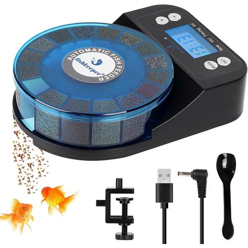 fishkeeper Automatic Fish Feeder for Aquarium - 2025 Upgraded Rechargeable and Precision Fish Feeder Auto Dispenser for Betta Fish & Turtle, Moisture & Proof Vacation Self Feeding(Memory Function)