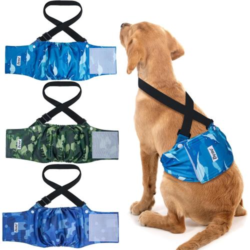 Dono Reusable Belly Bands for Male Dogs with Suspender, 3 Pack Washable Dog Diapers Male, High Absorbency Male Dog Wraps, Leakproof Doggie Puppy Doggy Diapers, Sharks Dinosaurs Trucks, Medium