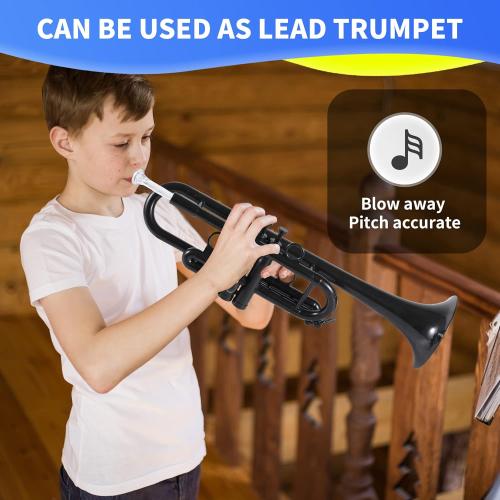 PAMPET Professional Plastic Bb Trumpet Standard Trumpet Set for Student Beginner With 7C Mouthpiece and 3C Mouthpiece, Bb Trumpet Instrument, Black,
