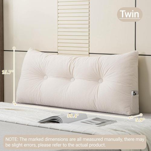 White Headboard Pillow Bed Wedge Pillow for Headboard with Side Pocket Dorm Headboard Long Back Pillow for Bed Bolster Pillow for Mattress Gap Filler White Reading Pillow for Bedroom Sofa Daybed