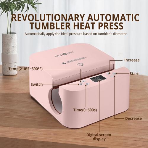 HTVRONT Auto Tumbler Heat Press Machine - Mug Heat Press Heat Up Fast & Even, Professional Tumbler Press High-Security for 2.95-3.18inch Sublimation Tumblers, Cups, Glasses and Mugs (Pink)