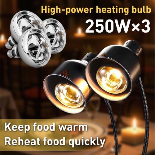 Food Heat Lamp,Commercial Food Warmer Lamp,Portable Electric Heat Lamp for Food,Dual Head Food Warming Light for Catering Food Service Restaurant Buffet Kitchen with Extra Bulb