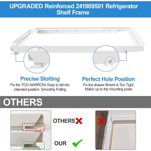 UPGRADED 241969501 Shelf Frame without Glass Refrigerator Compatible with Frigidaire Shelf Replacement Refrigerator Crisper Drawer Shelf Cover Parts LFSS2612TF0, FGHS2631PF4A, FFSS2615TS0 Shelves