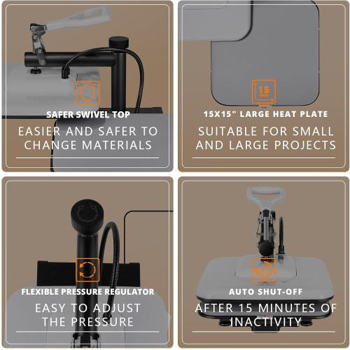 BLACK AND WHITE HTVRONT Heat Press Machine 15x15 - Swing Away Heat Press Machine for T Shirts - Professional Heat Press for Sublimation, Vinyl, Heat Transfer Projects, Heats Up Fast & Distribute Heat Evenly