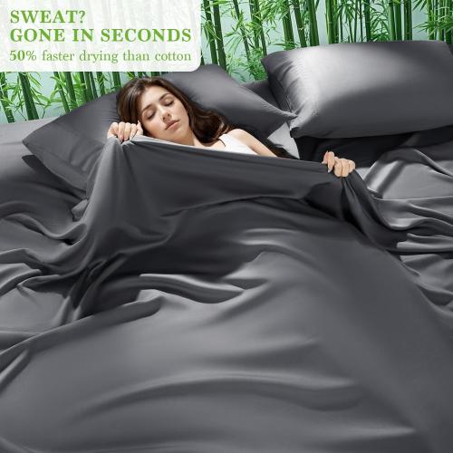 Shilucheng 100% Viscose Derived from Bamboo_ Sheets Set, Ultra Breathable Cooling Bed Sheets, 5-Star Hotel Quality Sheets, 16 Inch Deep Pocket - 6 Piece (Dark Grey, Queen)