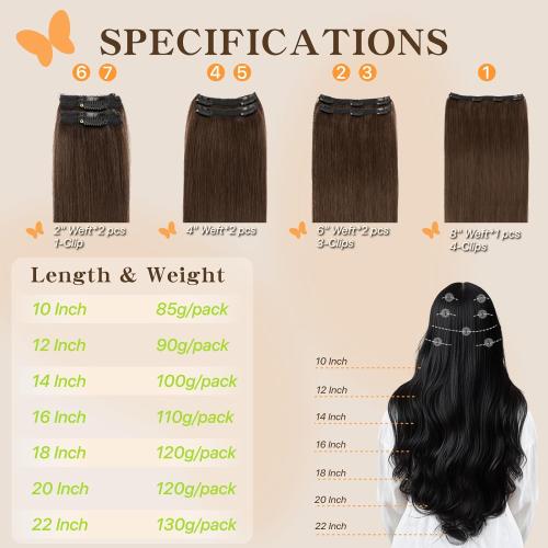 Remy Hair Extensions Clip in Human Hair Dark Brown Clip in Extensions Real Human Hair 10 Inch Real Hair Extensions Clip in Human Hair Straight Human Hair Clip Ins 85g 7Pcs