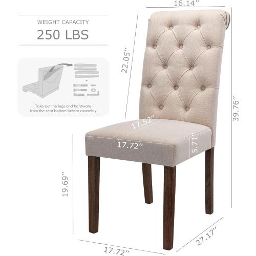 COLAMY Tufted Upholstered Dining Chairs Set of 1, Accent Parsons Chairs with Solid Wood Legs and Padded Seat, Beige