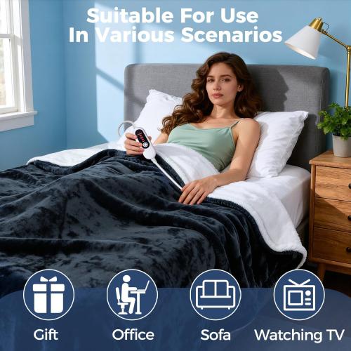 Electric Heated Blanket, Soft Flannel Fabric Heating Blanket Features 5-Level Temperature Adjustment Machine Washable ETL Certified Double-Sided Heating