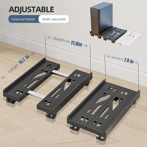 Adjustable Mobile CPU Stand, Ventilated Computer Tower Stand with 4 Caster Wheels Fits Most PC Tower, Under Desk CPU Holder PC Floor Cart Computer Riser for Students and Gamers (Black)