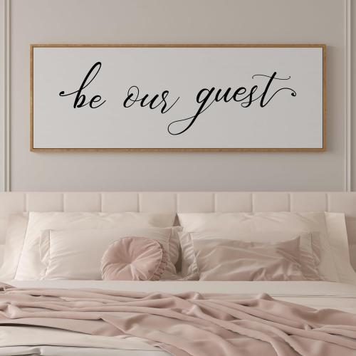 PEONIA 41 x 15 Be Our Guest Wall Decor - Be Our Guest Framed Above Bed for Bedroom Wall Decor Minimalist And Aesthetic Wall Art Canvas Signs (Wood)