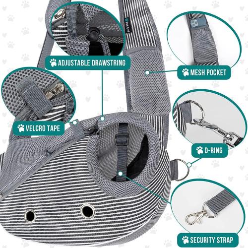 PetAmi Dog Sling Carrier for Small Dogs, Puppy Carrier Sling Purse, Dog Bags For Traveling, Carrying Bag to Wear Medium Cat, Adjustable Crossbody Pet Travel Poop Bag Dispenser, Max 5 lbs, Stripe Black