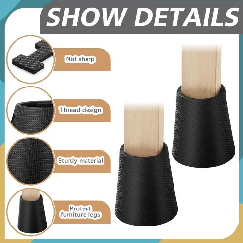 ReliThick 8 Pcs Bed Frame Toe Protectors Bed Frame Leg Covers Feet Protectors to Keep Your Toes from Hard Furniture Legs Corner Guards, No Adhesive or Glue(Black)