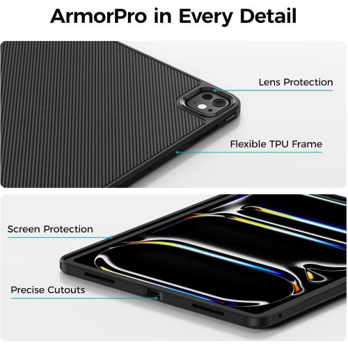 BENKS ArmorPro Case for iPad Pro 13 Inch (M5 2025/ M4 2024), Slim & Lightweight Shockproof Cover with Pencil Holder, Supports Apple Pencil Charging, Built with Dupont Kevlar Fiber and TPU