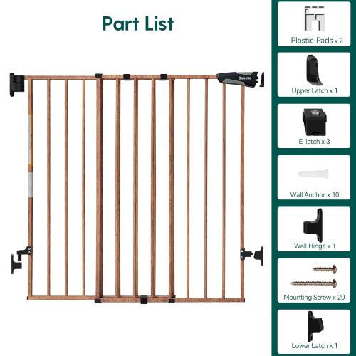Babelio Baby Gate for Stairs & Doorways, 26-43 W 28 H No Bottom Bar| Easy Installation| One-Handed Operation| Auto-Close| Hardware Mount (Drill Needed) Safety Dog/Pet Gate (Brown Wood Pattern)