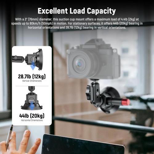 Neewer 3 Suction Cup Camera Mount Bracket with Ball Head Magic Arm, 1/4 ARRI Holes, Quick Release Car Mount with Phone Holder & Action Cam Adapter Compatible with iPhone DJI Insta360, CA104