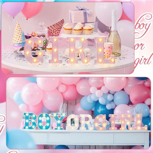 Boy or Girl Gender Reveal Party Decorations Light up Letters Glitter Sign Battery Powered Pink Blue Marquee Lighted Sign Alphabet LED Letter Lights for Baby Shower Tabletop Decor Supplies