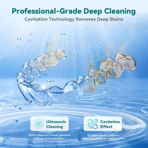 Dental Ultrasonic Retainer Cleaner Machine - 45kHz Dental Cleaning Pod with 4 Modes, Digital Timer & 200ML Capacity for Denture, Mouth Guard, Aligner, Night Guard, Braces, Toothbrush Head & Jewelry
