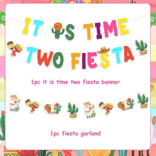 Taco Twosday Bday Party Decoration It is Time Two Fiesta Birthday Banner Garland Mexican Bday Party Decorations for Fiesta 2nd Birthday Cinco De Mayo Party Supplies