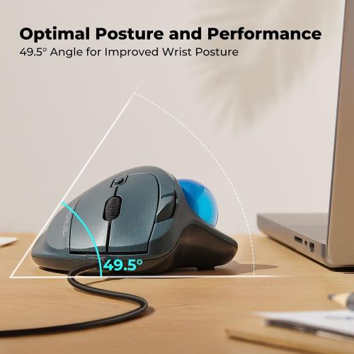 Wired Trackball Mouse with RGB Lighting, Ergonomic Thumb Control to Reduce Muscle Strain, 5 Adjustable DPI, Dual USB-C & USB-A Connectivity, Compatible with PC, Laptop, Mac, Windows-Blue