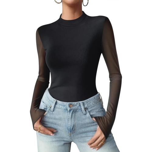 Zeagoo Womens Mesh Long Sleeve Tops See Through Going Out Blouses Mock Neck Sheer Party Outfits Shirts medium